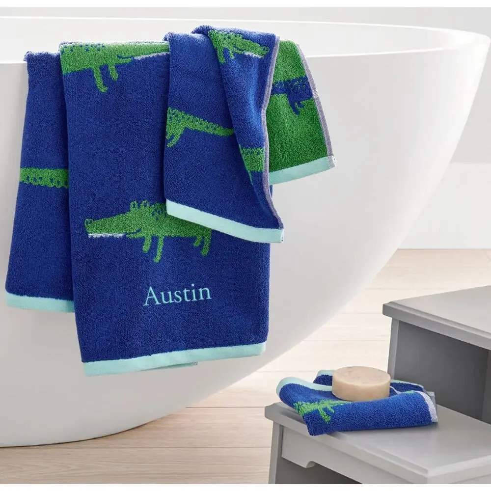 POTTERY BARN KIDS Alligator Jacquard Bath Towels Set